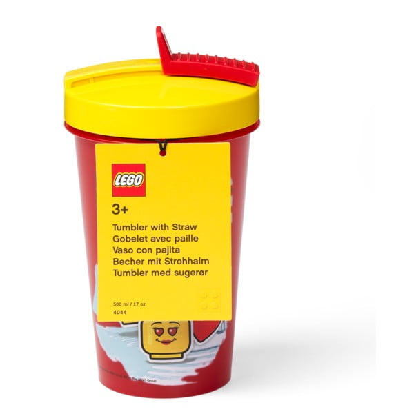 Raudonas puodelis su geltonu dangteliu ir šiaudeliu LEGO® Iconic, 500 ml-image-1
