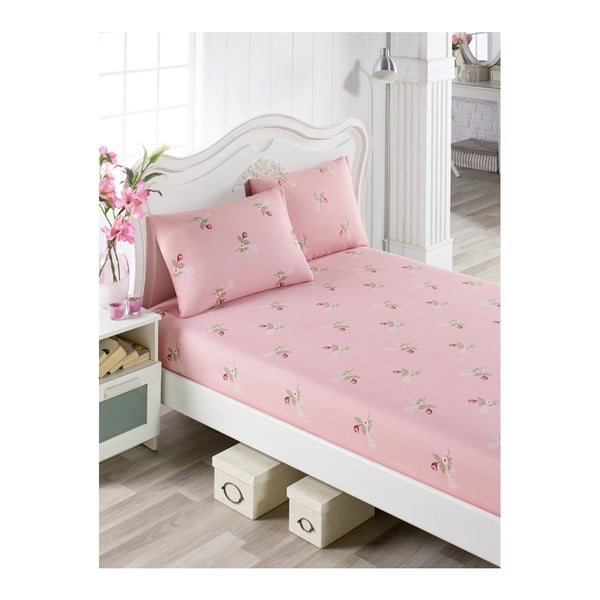 "Lunteo Lusno" viengulės lovos paklodės ir 2 užvalkalų rinkinys, 100 x 200 cm, medvilninis, rožinės spalvos