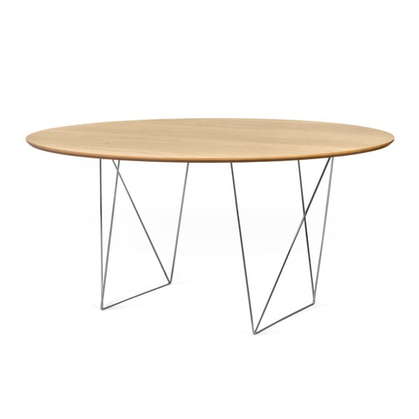 Ąžuolinis valgomojo stalas su chromuotu pagrindu "Symbiosis Row", ⌀ 150 cm