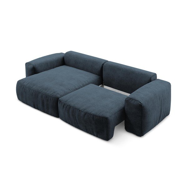 Tamsiai mėlynos spalvos sulankstoma kampinė sofa iš šenilinio audinio (su kairiuoju kampu/su gultu) Kuki – Makamii-image-4