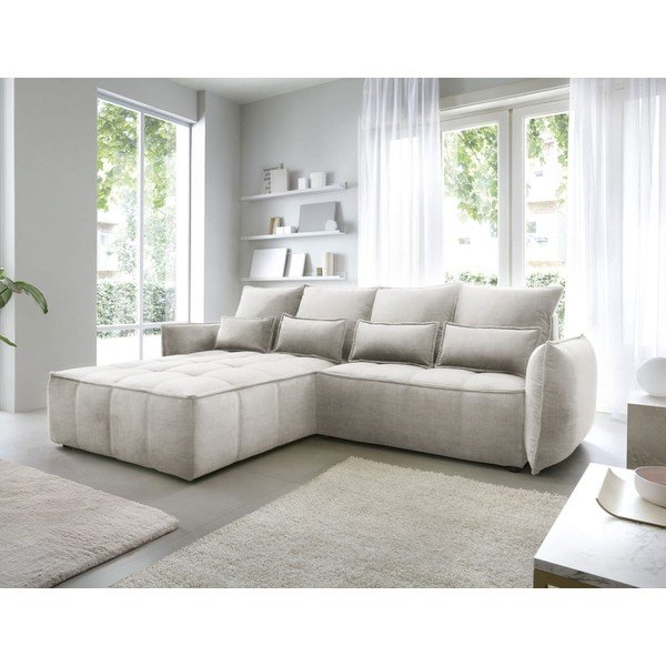 Smėlio spalvos iš velveto sulankstoma/su sandėliavimo vieta kampinė sofa (su kairiuoju kampu/su gultu) Campo – ELTAP-image-4