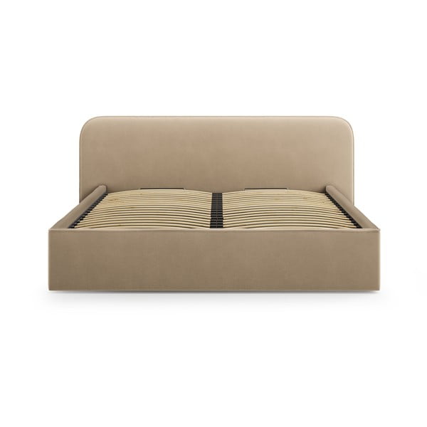 Taupe spalvos dvigulė lova audiniu dengta su sandėliavimo vieta su lovos grotelėmis 140x200 cm Elizabeth – Micadoni -image-4