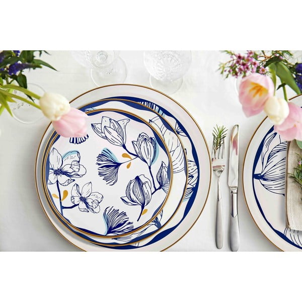 6 balto porceliano desertinių lėkščių su mėlynomis gėlėmis rinkinys Mia Bleu Pasta, ⌀ 19 cm-image-1