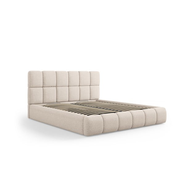 Dvigulė lova smėlio spalvos audiniu dengta su sandėliavimo vieta su lovos grotelėmis 160x200 cm Bellis – Micadoni Home
