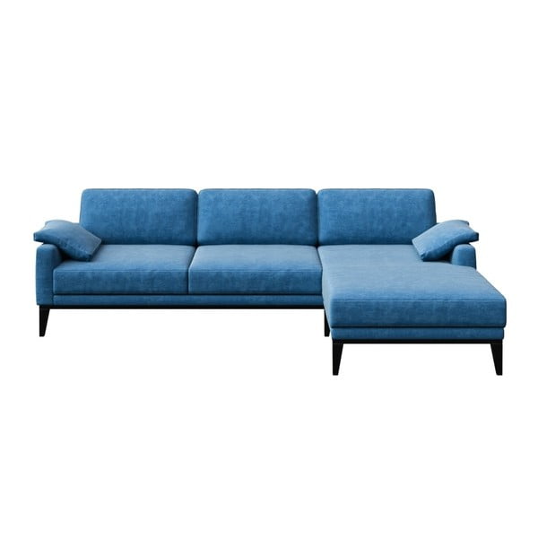 Mėlyna kampinė sofa su medinėmis kojomis MESONICA Musso Regular, kairysis kampas