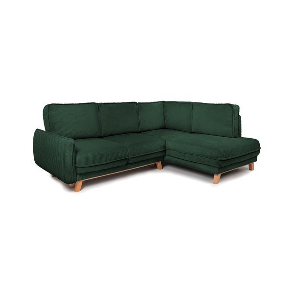 Tamsiai žalios spalvos sulankstoma/su sandėliavimo vieta kampinė sofa iš kordinio velveto (su dešiniuoju kampu/„L“ formos) Tori – Bonami Selection-image-1