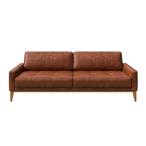 Raudonai ruda odinė sofa MESONICA Musso Tufted, 210 cm