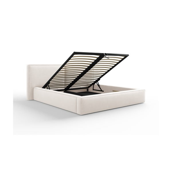 Dvigulė lova smėlio spalvos audiniu dengta su sandėliavimo vieta su lovos grotelėmis 180x200 cm Arendal – Cosmopolitan Design-image-3