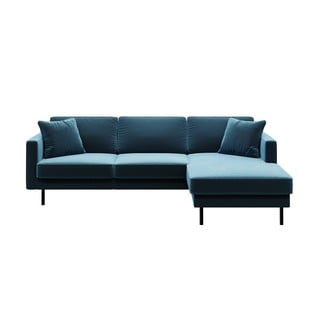 Mėlyna aksominė kampinė sofa MESONICA Kobo, dešinysis kampas