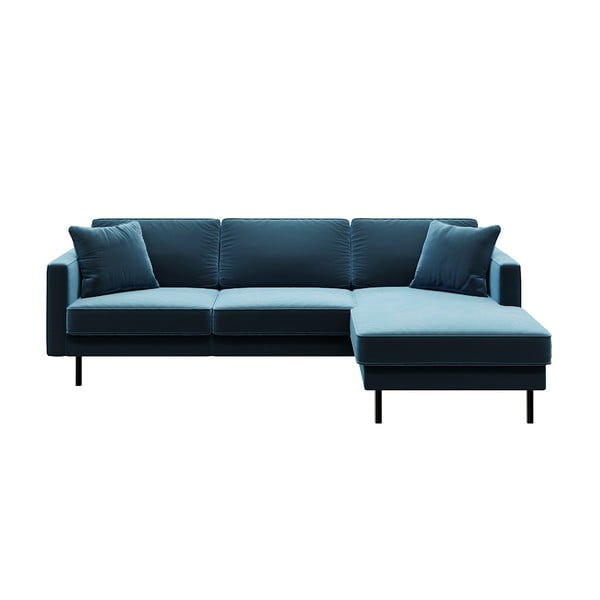 Kampinė sofa mėlynos spalvos iš velveto (su dešiniuoju kampu) Kobo – MESONICA