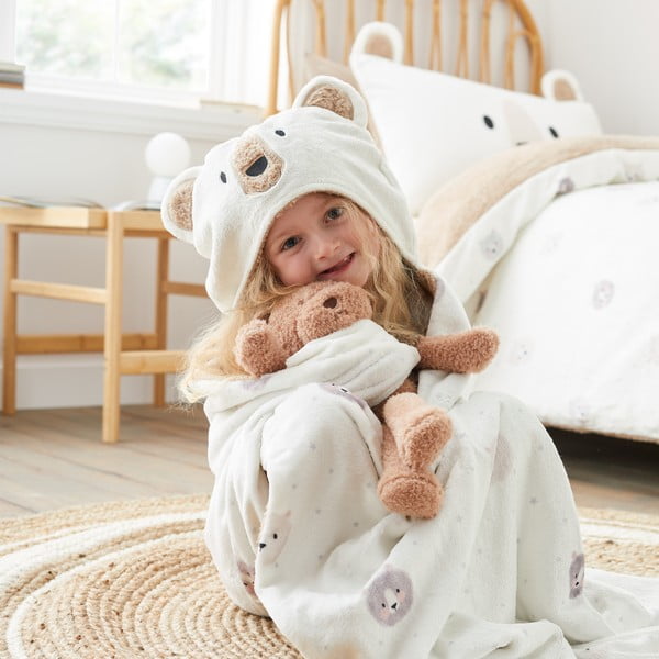 Rudos spalvos/kreminės spalvos iš mikropliušo vaikiška antklodė su gobtuvu 90x125 cm Cosy Bear – Catherine Lansfield-image-1