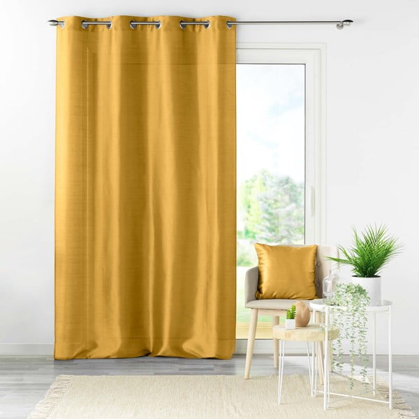Geltonos spalvos iš mikrosatino užuolaida 140x240 cm Shana – douceur d'intérieur-image-3