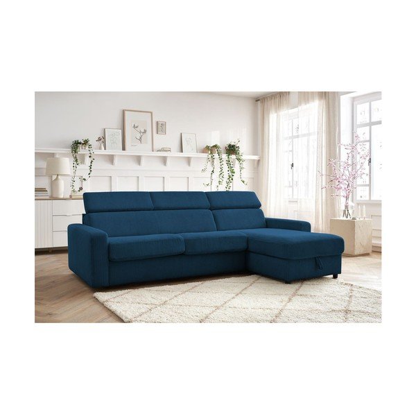 Iš kordinio velveto sulankstoma kampinė sofa tamsiai mėlynos spalvos (kintama) Monaco – Bobochic Paris-image-1