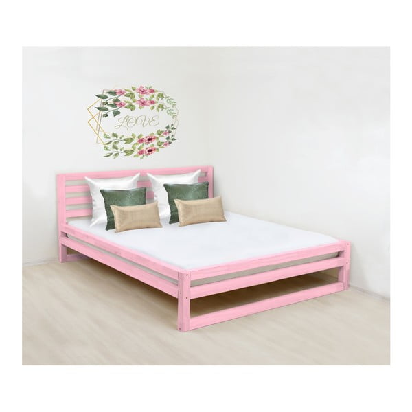 Rožinė medinė dvigulė lova "Benlemi DeLuxe", 200 x 200 cm