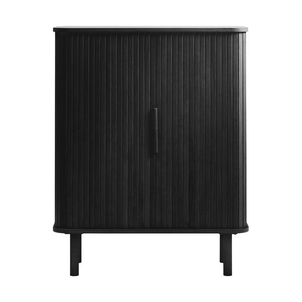 Spintelė juodos spalvos iš ąžuolo su stumdomomis durimis 113x90 cm Cavo – Unique Furniture