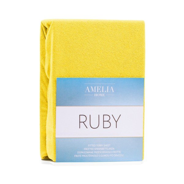 AmeliaHome Ruby Siesta geltona elastinga paklodė dvigulei lovai, 220/240 x 220 cm-image-2