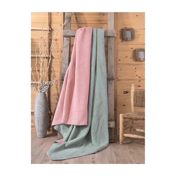 Žalios ir rožinės spalvos antklodė "Cole", 200 x 220 cm