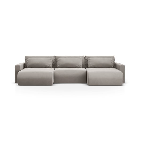 Šviesiai pilkos spalvos iš velveto sulankstoma/su sandėliavimo vieta kampinė sofa („U“ formos) Belfast – Cosmopolitan Design
