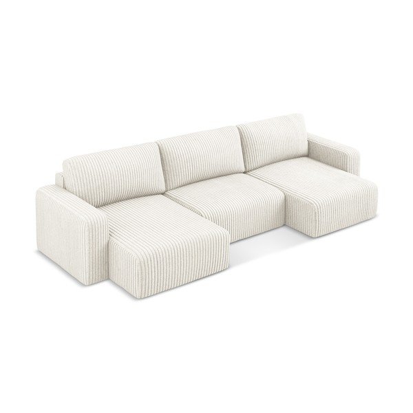 Kreminės spalvos sulankstoma/su sandėliavimo vieta kampinė sofa iš kordinio velveto („U“ formos) Kona – Makamii-image-3