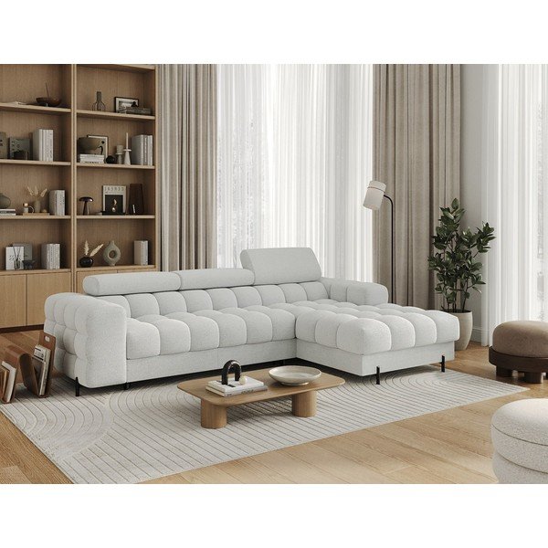 Pilkos spalvos kampinė sofa iš boucle (su dešiniuoju kampu/su gultu) Felro – ELTAP-image-2