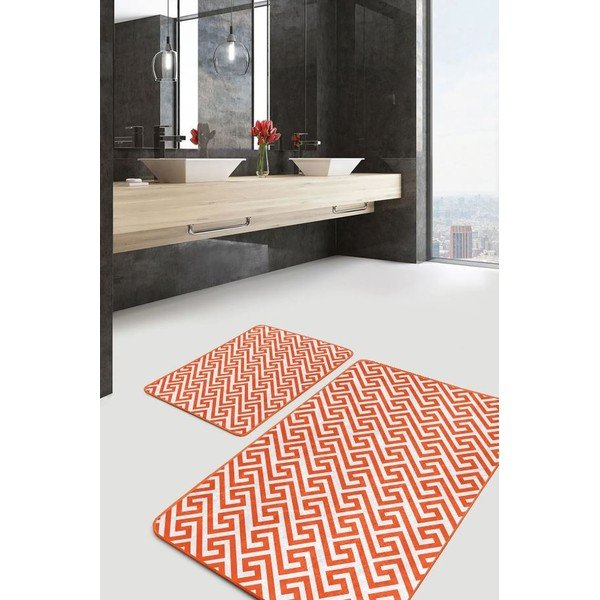 Oranžinės spalvos iš velveto vonios kilimėliai 2 vnt. 60x100 cm – Mila Home-image-4