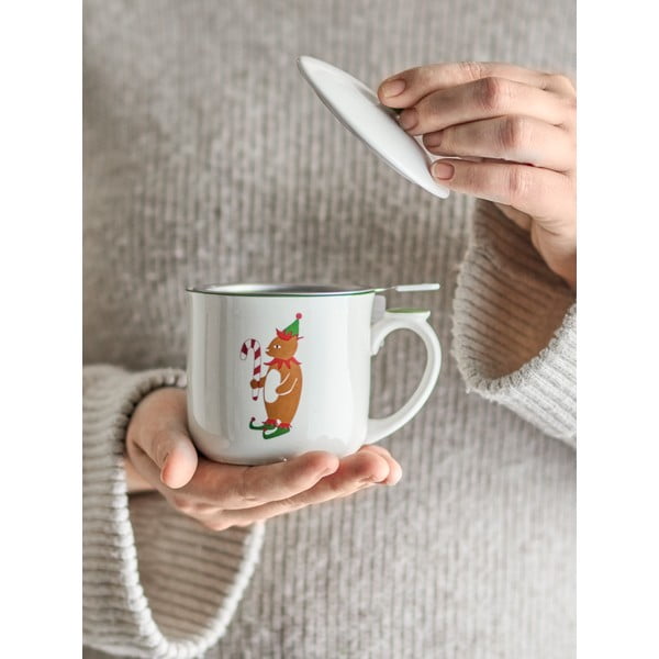 Kreminės spalvos iš akmens masės su koštuvu puodelis su Kalėdų motyvu 300 ml Valentin – Bloomingville-image-1