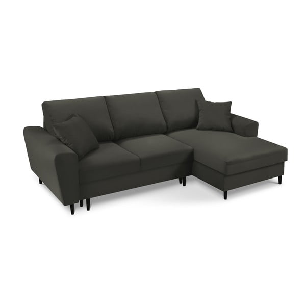 Juodos spalvos iš kordinio velveto sulankstoma/su sandėliavimo vieta kampinė sofa (su dešiniuoju kampu/su gultu) Kyoto – Cosmopolitan Design-image-1