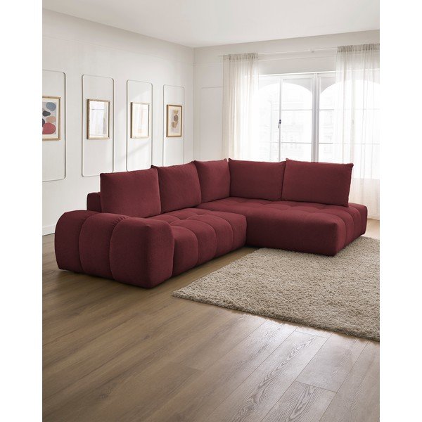 Bordo spalvos iš šenilinio audinio sulankstoma/su sandėliavimo vieta kampinė sofa (su dešiniuoju kampu/„L“ formos) Everest – Bobochic Paris-image-1