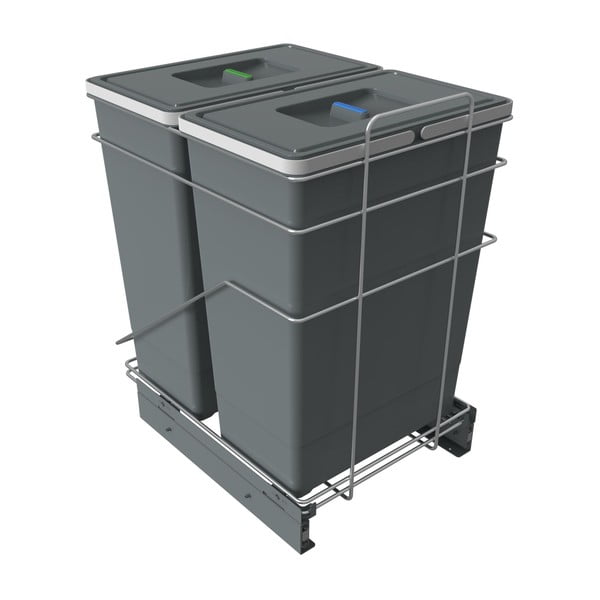 Iš plastiko šiukšliadėžė pilkos spalvos 42+42 l rūšiavimui/įmontuota Ecofil – Elletipi