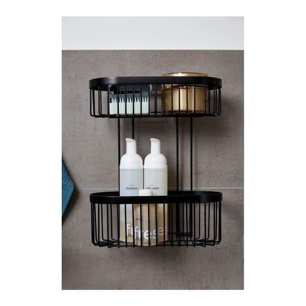 2 pakopų juoda sieninė lentynėlė su krepšeliais Wenko Classic Plus-image-1