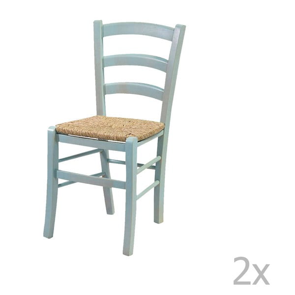 2 mėlynos spalvos medžio masyvo kėdžių rinkinys "Evergreen House Straw