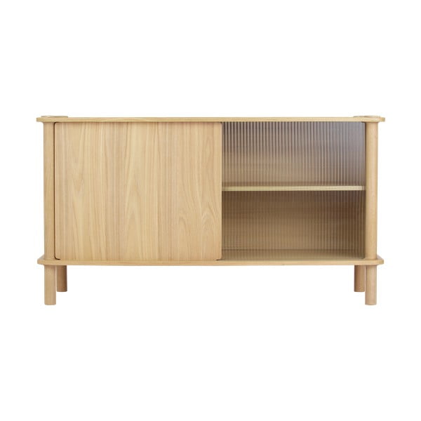 Natūralios spalvos iš ąžuolo masyvo vitrina su stumdomomis durimis 135x73,5x48 cm Italic – UMAGE