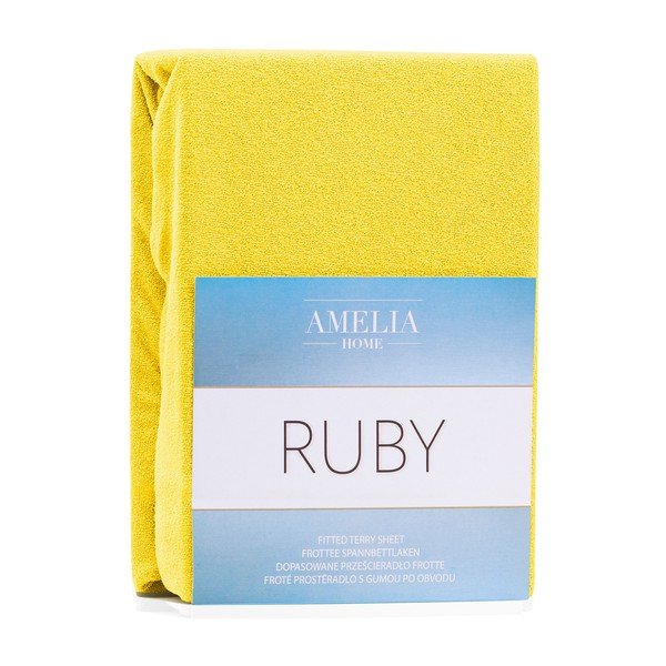 AmeliaHome Ruby tamsiai geltonos spalvos elastinga paklodė su dideliu medvilnės kiekiu, 120/140 x 200 cm-image-1