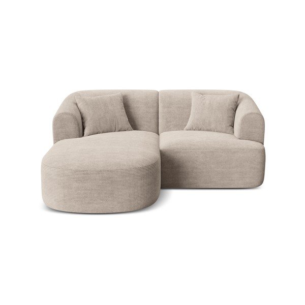 Šviesiai rudos spalvos kampinė sofa iš kordinio velveto (su kairiuoju kampu/su gultu) Campi – Cosmopolitan Design