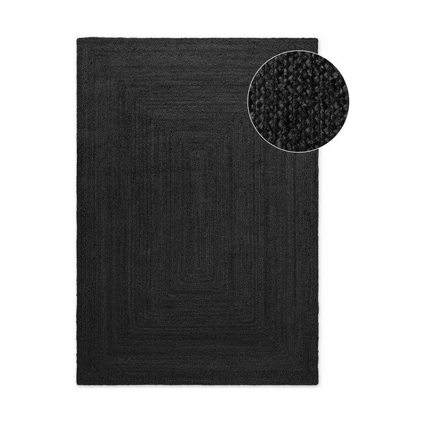 Apverčiamas/rankų darbo juodos spalvos iš džiuto kilimas 200x300 cm Juno – Hanse Home