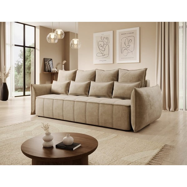 Šviesiai rudos spalvos iš velveto sulankstoma/su sandėliavimo vieta sofa 242 cm Weltton – ELTAP-image-3