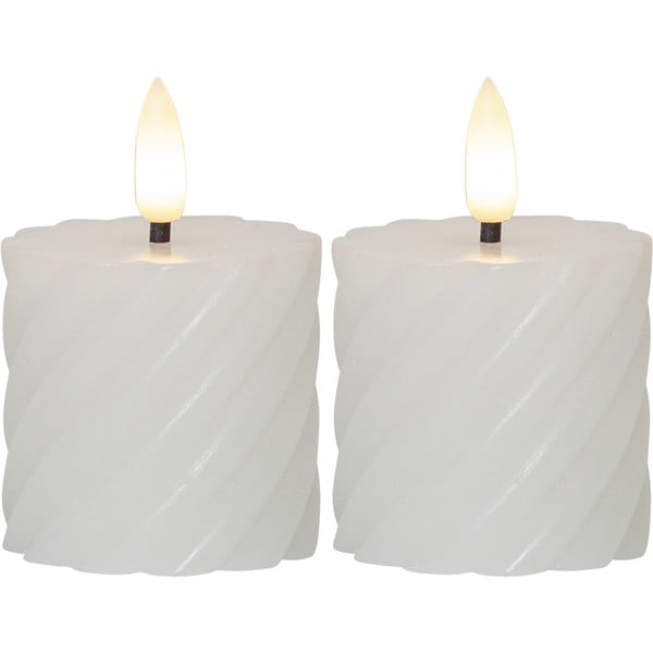 2 balto vaško LED žvakių rinkinys Star Trading Flamme Swirl, aukštis 7,5 cm