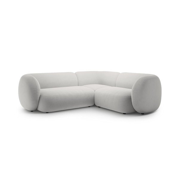 Šviesiai pilkos spalvos kampinė sofa iš velveto (su dešiniuoju kampu/„L“ formos) Kate – Micadoni 