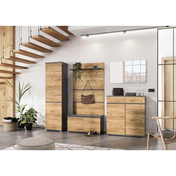 Ąžuolo dekoro batų spinta su stalčiais Lissabon - Germania-image-3