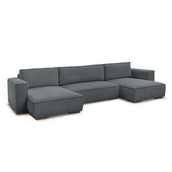 Tamsiai pilkos spalvos iš kordinio velveto sulankstoma/su sandėliavimo vieta kampinė sofa („U“ formos) Chelsea – Bobochic Paris-image-3