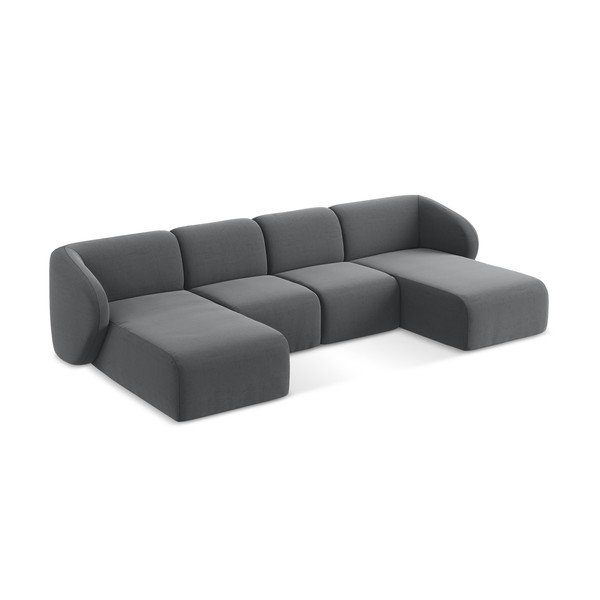 Pilkos spalvos kampinė sofa iš velveto („U“ formos) Lani – Makamii-image-2
