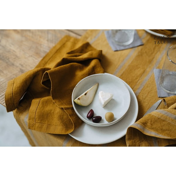 Iš lino staltiesė 140x140 cm Amber Bronze Stripes – Linen Tales-image-2