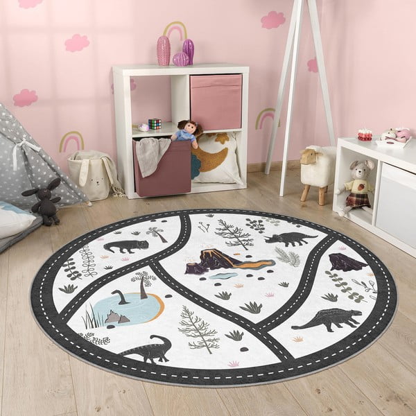 Skalbiamas vaikiškas žaidimų kilimas juodos ir baltos spalvos ø120 cm Dino Park – Mila Home-image-3