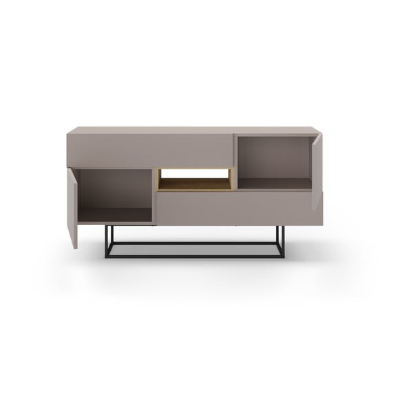 Žema šoninė spintelė pilkos spalvos/smėlio spalvos 145x82 cm Titan – Marckeric-image-3
