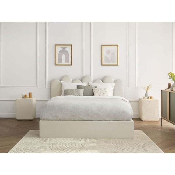 Dvigulė lova smėlio spalvos audiniu dengta su sandėliavimo vieta su lovos grotelėmis 160x200 cm Badja – Bobochic Paris-image-1