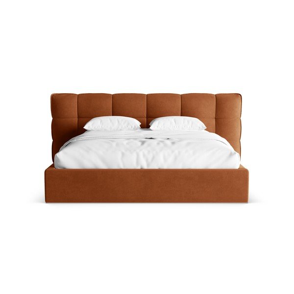 Terakotos spalvos dvigulė lova audiniu dengta su sandėliavimo vieta su lovos grotelėmis 200x200 cm Eric – Micadoni -image-4