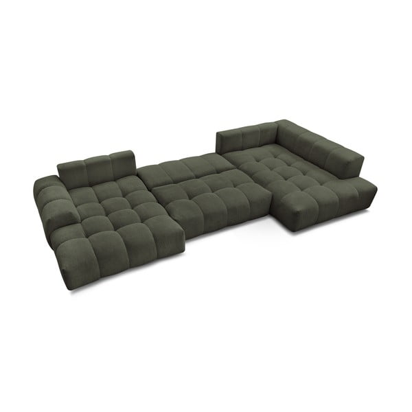 Žalios spalvos iš šenilinio audinio sulankstoma/su sandėliavimo vieta kampinė sofa (su dešiniuoju kampu/„U“ formos) Everest – Bobochic Paris-image-4