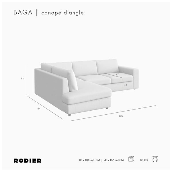 Šviesiai rudos spalvos iš velveto kampinė sofa (su kairiuoju kampu/„L“ formos) Baga – Rodier-image-4