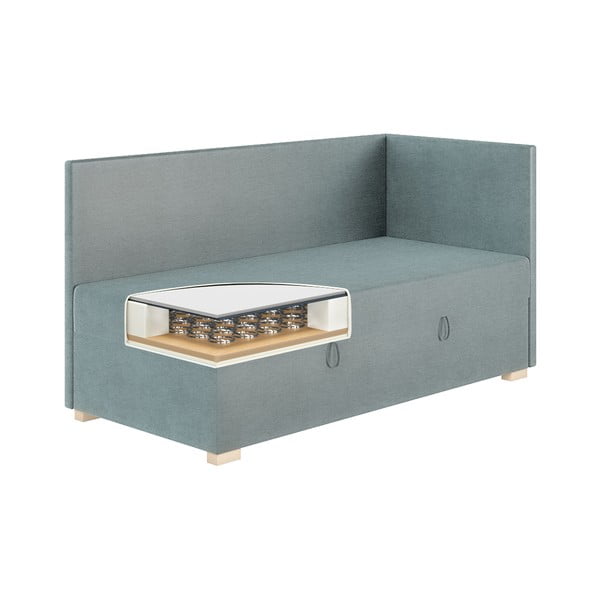 Mėlynos spalvos kampinė vaikiška lova su sandėliavimo vieta su čiužiniu  90x200 cm Flexi – Ghado-image-4