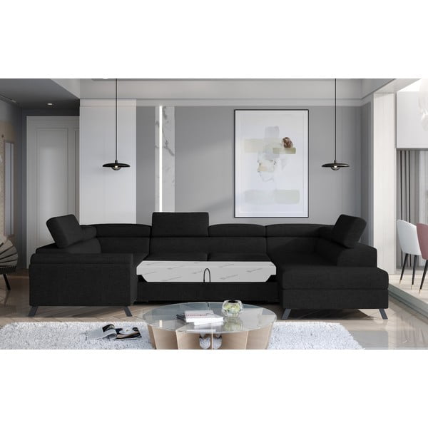 Juodos spalvos sulankstoma/su sandėliavimo vieta kampinė sofa (su dešiniuoju kampu/„U“ formos) Escada – ELTAP-image-1